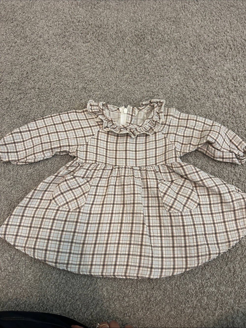 Quincy Mae Cream and Brown Plaid Ruffled Collar Dress